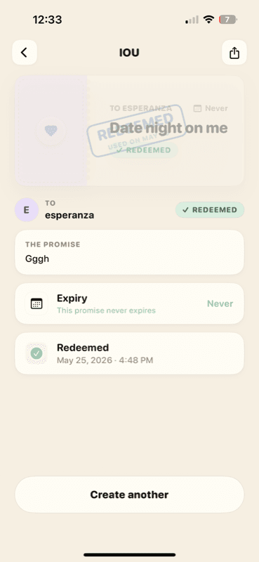 An IOU stamped as redeemed